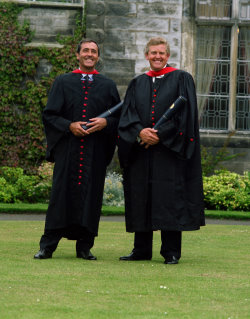 Seve and Monty at the University of St Andrews after receiving their honorary Doctor of Laws degrees in July 2000