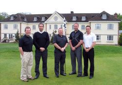 The winning team from The TGI Golf Day at The Lambourne Golf Club. From left: Phil Barnard (Crossover Technologies), Andrew Green (Nike), Eddie Reid, TGI Golf managing director, Steve Pockneall (PGA Professional, Dudsbury Golf Club), David Young (Dudsbury Golf Club)