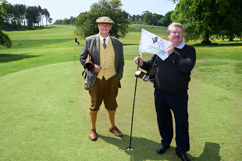David Anderson (Kingarrock) and Peter McEvoy OBE (PowerPlay Golf) at the inaugural PowerPlay Golf Kingarrock Hickory Cup golf event at the Kingarrock golf course in Cupar.