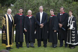 Sir Menzies Campbell, Chancellor, Padraig Harrington, Arnold Palmer, Jim Farmer, Tom Watson, Johann Rupert, and Dr Louise Richardson, Vice-Chancellor picture by Alan Richardson