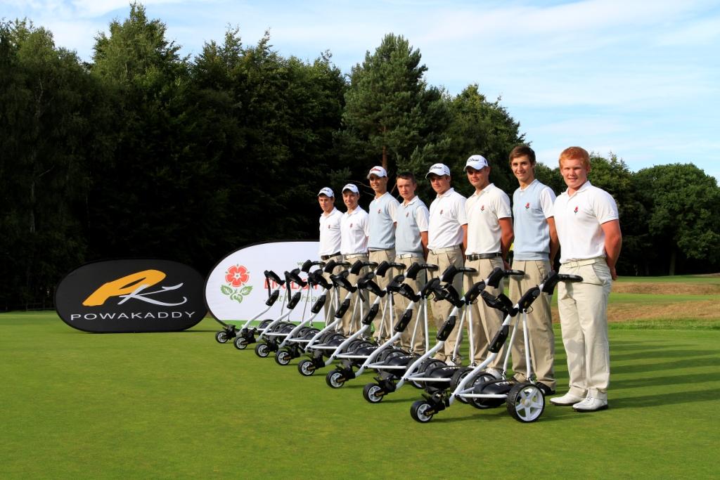 England's U18 Team with new Powakaddy Freeway II trolleys