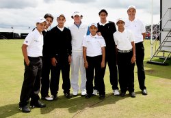 Rory McIlroy at The Open meeting a group of Egyptian Junior Golfers during their Scotland golf trip with Gerard Bent (right) Golf Manager, Egyptian Golf Federation.