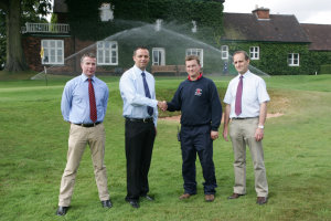 Irritech’s Roger Davey, Lely’s Robert Jackson, Blackwell’s Peter Fletcher and Ocmis’ Peter Dawson at the official handover of the club’s Toro GDC irrigation system.
