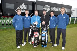 L-R David Law (Scotland Mens team), Michael Stewart (Scotland Mens team), Richie Ramsay (European Tour Professional), Matt Blackey (TaylorMade-adidas Golf), Ross Kellett (Scotland Mens team), Greg Paterson (Scotland Mens team)     (photo Kenny Smith)  