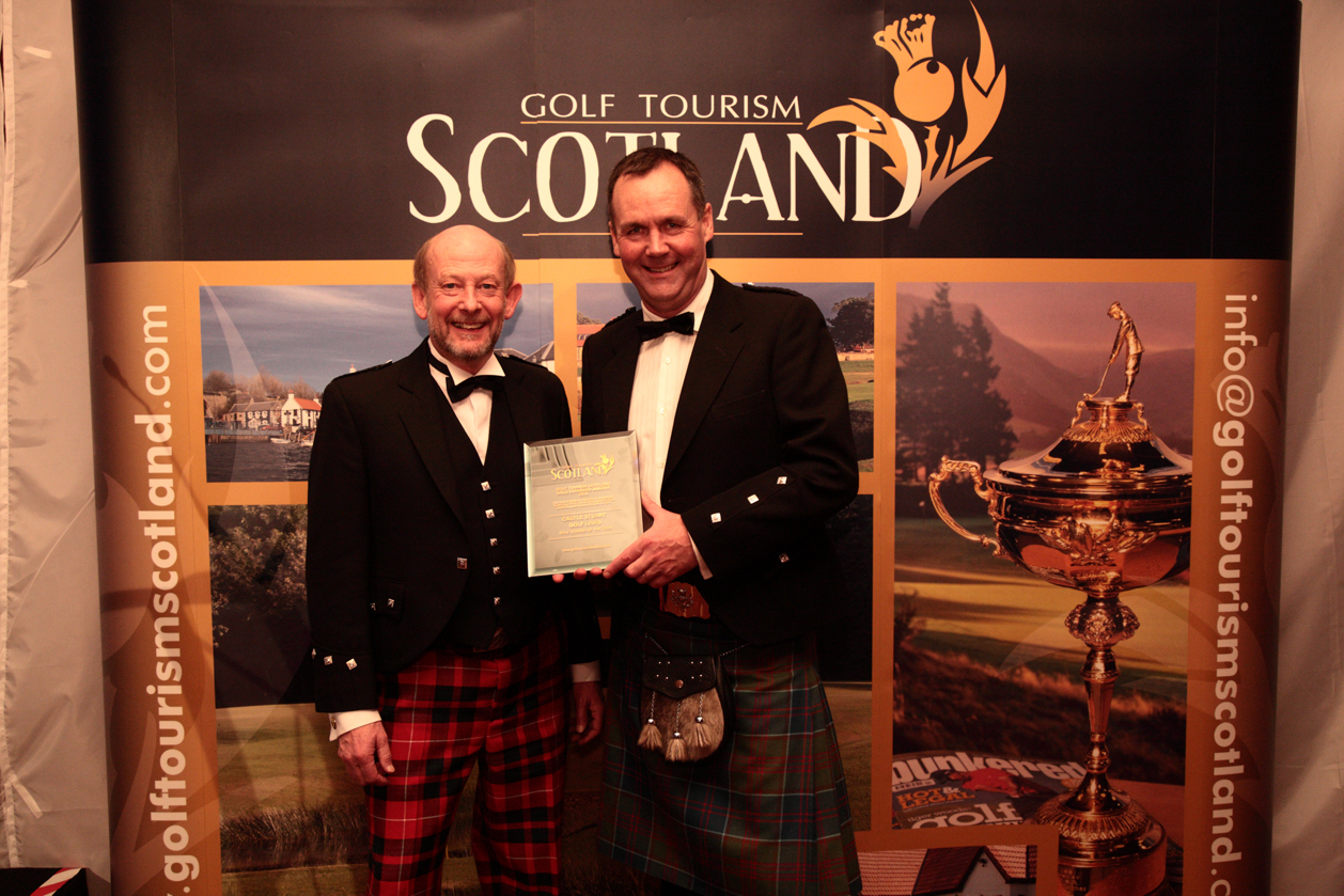 Golf Tourism Scotland chairman Nick Hunter and general manager of Castle Stuart Golf Links, Stuart McColm (r) who picked up the award for Golf Course of the Year.