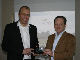 Christian Koehler (left) and Ulrich Kastner (right) of CLUBHAUS AG/GolfCity in Germany, recent winners of the 2010 EGCOA Grow the Game award.