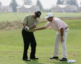 PGA Master Professional Jonathan Yarwood (right) with Michael Campbell, courtesy of Dave Cannon at Getty Images