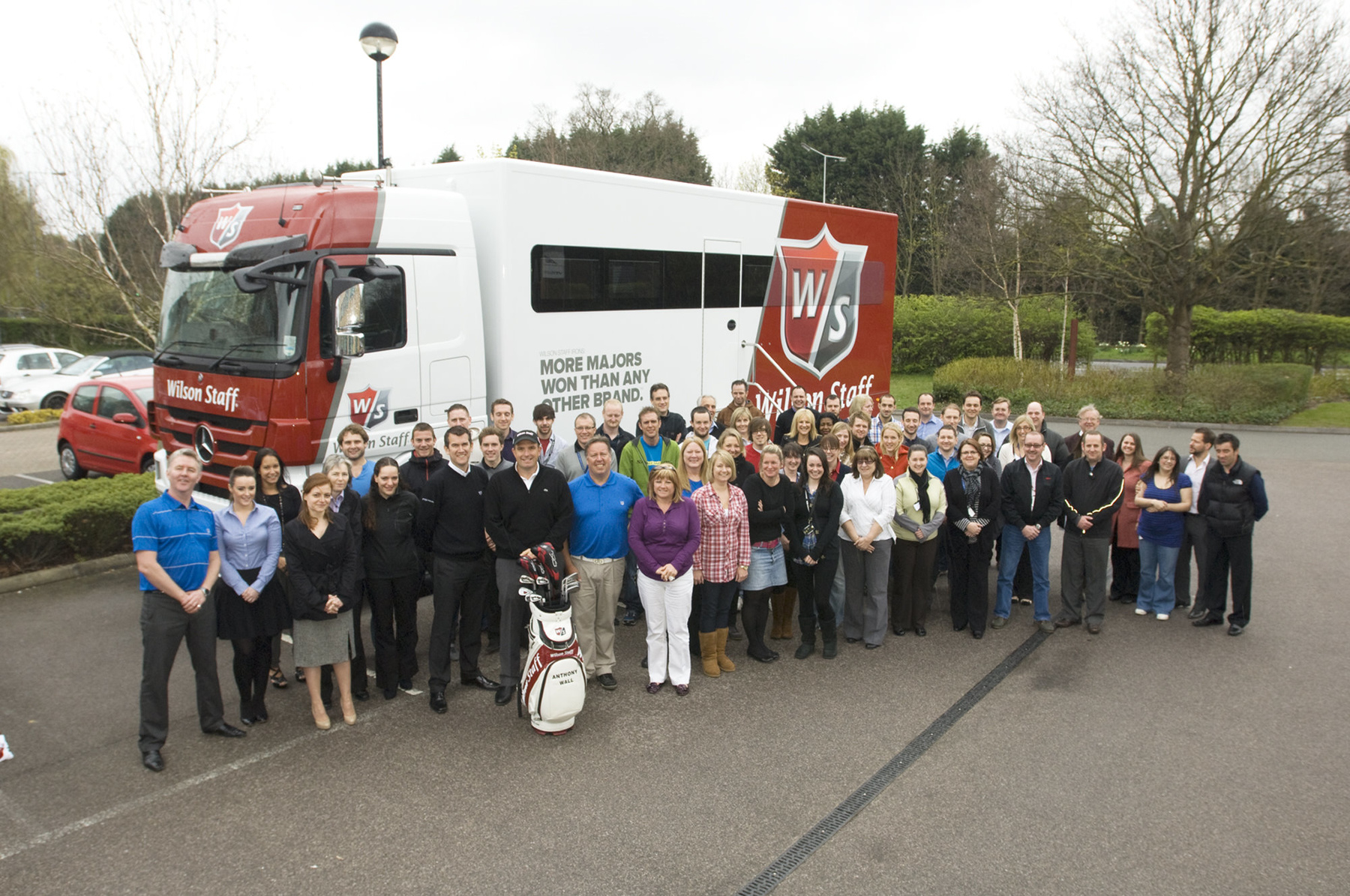 Doug Wright, Business Director of Wilson Golf in Europe, with Staff Player Anthony Wall and staff at Frimley, Surrey