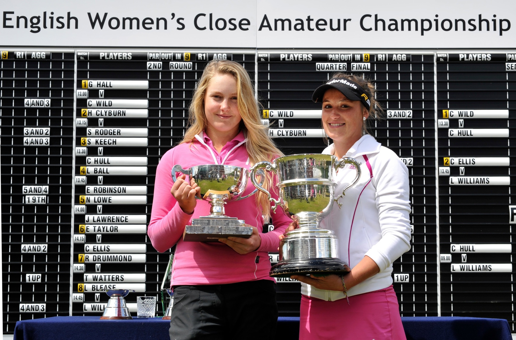 Lucy Williams (right) and Charley Hull, respectively the winner and runner-up in the English women’s amateur golf championship (photo leaderboardphotography.com)