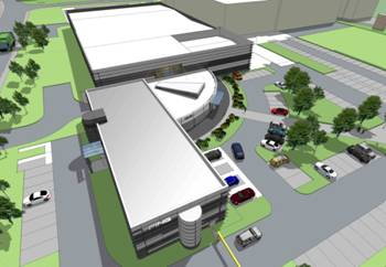 Artist’s impression of the new office and hub building alongside the current facility