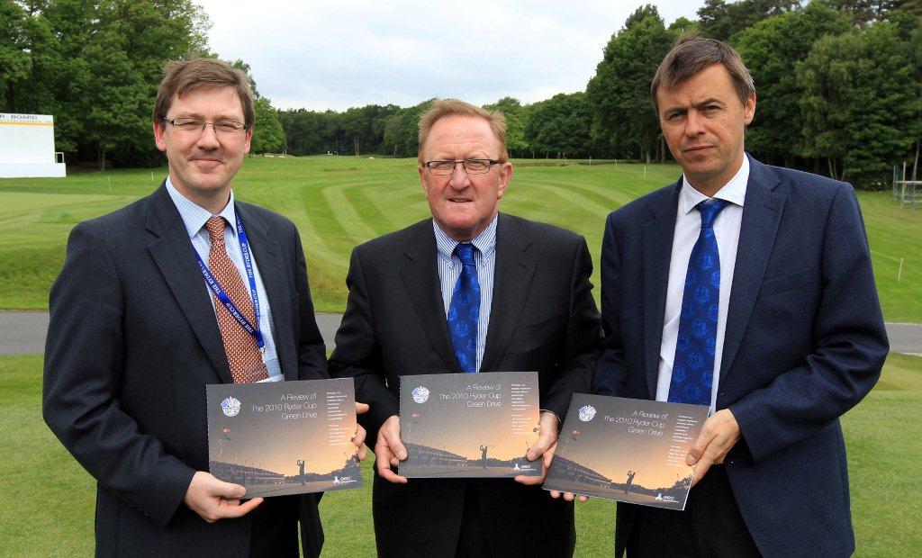Jonathan Smith, Richard Hills and Edward Kitson with the report at Wentworth Club, on the day of the announcement of the host nation for The 2018 Ryder Cup.
