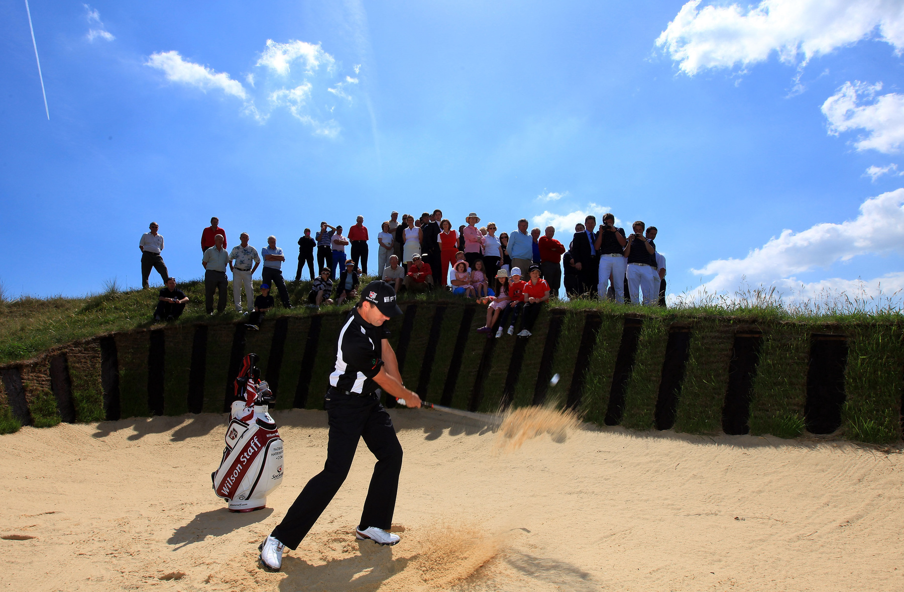 Padraig Harrington of Ireland opening the Sarazen Bunker for play at Princes's Golf Club.  (Photo by David Cannon/Getty Images)