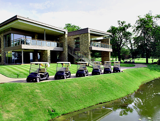 Close House's fleet of new Club Car Precedent i2 Excel vehicles fitted with hi-tech Visage GPS technology outside clubhouse