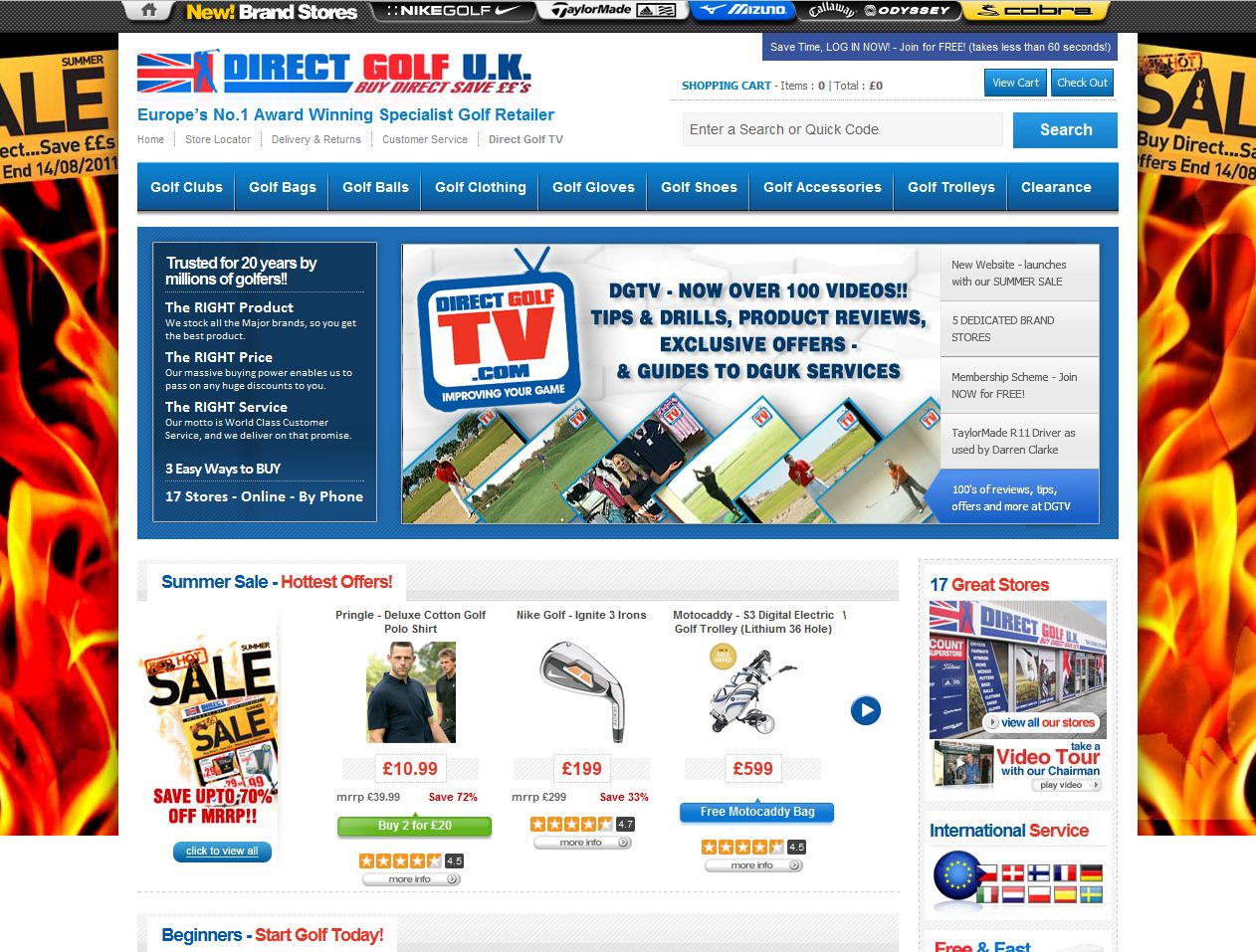 Direct Golf website home page