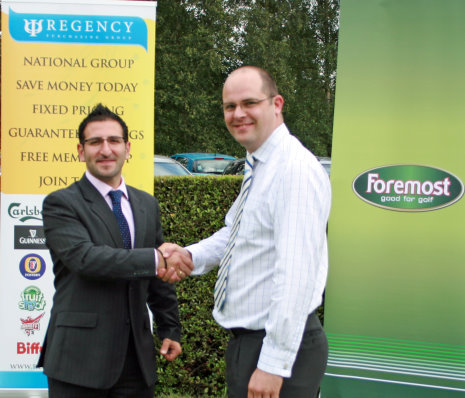 Graham Starkey, Business Development Manager at Foremost Golf (right) and Alex Demetriou of Regency Purchasing Group  