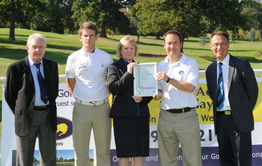 From left: Club Captain Derek Godber, club Teaching Professional Ian Taylor, club General Manager Alex McDonald receiving the GolfMark certificate from County Development Officer Ben Hartfield and Vice Captain Geoff Cooper.