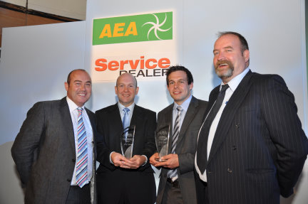 The Double A Trading Company team with their 2011 Professional Turfcare Dealer of the Year and Apprentice of the Year Awards (left to right): professional turf equipment manager Adrian Gardner, managing director Sandy Armit, apprentice service technician Christopher Mason and commercial equipment manager Hugh Ramsay.
