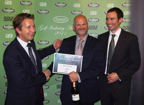 Andy Martin (Director at Foremost Golf), Leslie Hepsworth (President of Srixon Sports Europe) and sports commentator Andrew Cotter