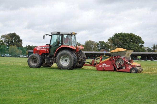 Speedcut sandbanding the driving range at Burgess Hill Golf Centre, West Sussex
