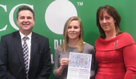 Huw Lewis AM with Golf Development Wales's Zoe Thacker and Ellen Jones