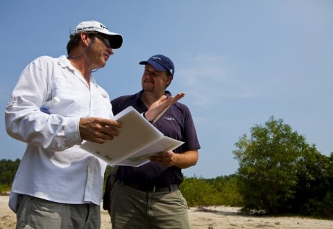Paul Jansen (right) of Faldo Design on site with Sir Nick Faldo 