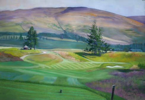 Gleneagles PGA Centenary Course 1st Hole, painted by Margaret Evans