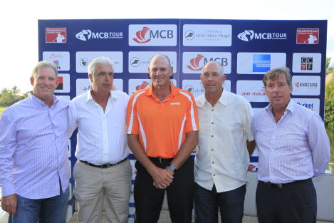 Mike Cunning, Marc Farry, Peter Fowler, Tom Lehman andBarry Laneat the launch of the MCB Tour Championship at Constance Belle Mare Plage in Mauritius ©Yahia Nazroo.