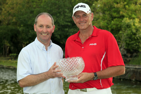 Andy Stubbs (left) presents the John Jacobs Trophy to Peter Fowler