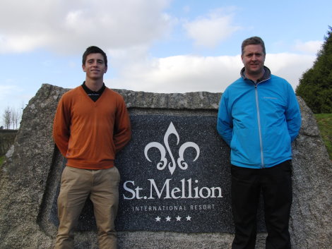 Second yearTournamentGolfCollegestudent James Yeomans (l) with course coach, Darren Gass, at St Mellion International Resort