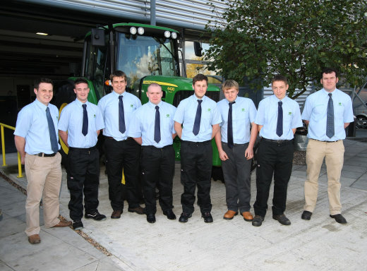 The new intake of John Deere Turf Tech apprentices, with Babcock instructors Jason Day (far left) and Richard Jenkins (far right).