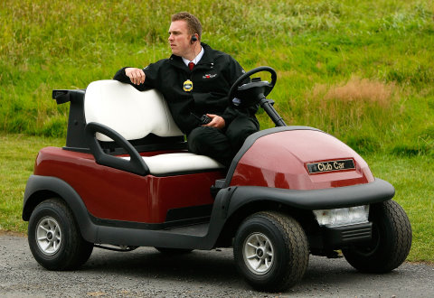 Edward Johnson, PGA’s Tournament Controller, on board a Club Car, overseeing one of the 700+ tournaments the PGA runs a year
