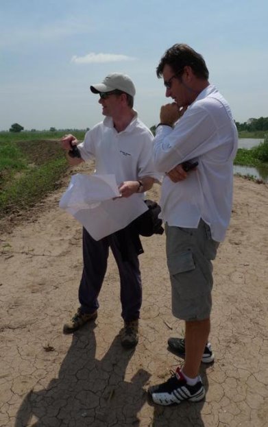Sir Nick Faldo (right) at Vattanac Golf Resort in Phnom Penh, Cambodia with Faldo Design Director of Architecture, Andrew Haggar.