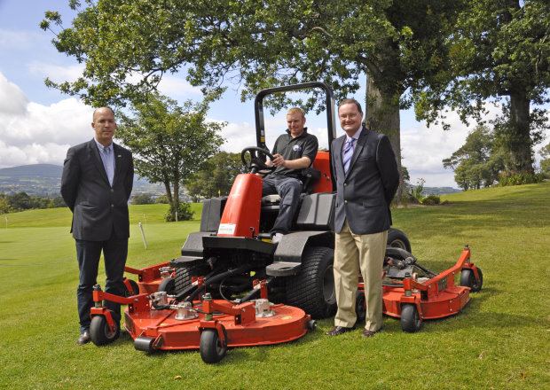 Kevin Broderick with assistant head greenkeeper David Nolan and Alan Threadgold and the Jacobsen R-311T wide area mower