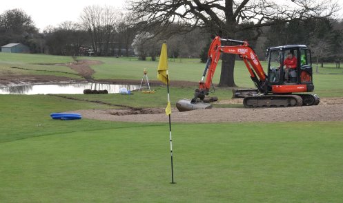 Speedcut building a new bunker by the side of a new pond at The Leatherhead Golf Club
