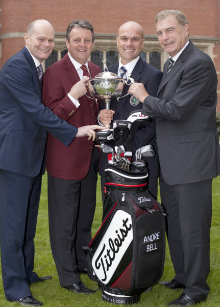 (left to right) Titleist director of sales Ken Graham, PGA captain Eddie Bullock, 2012 Titleist PGA Assistant of the Year Andre Bell and guest of honour Sir Trevor Brooking (courtesy of Dave Warren)