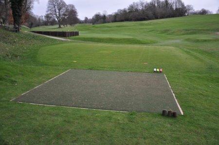 Speedcut-installed Huxley mat artificial tee and a raised turf tee 