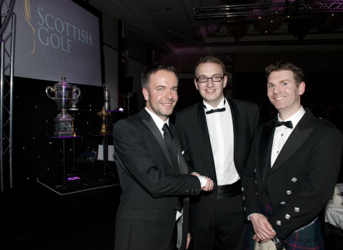 Richard Barker (middle) who is Head of Product and Business Development for Teeofftimes.co.uk, plus Ross Duncan, SGU Marketing and Sponsorship Manager (left) and Matt Shaw, Account Manager for Teeofftimes.co.uk in Scotland.