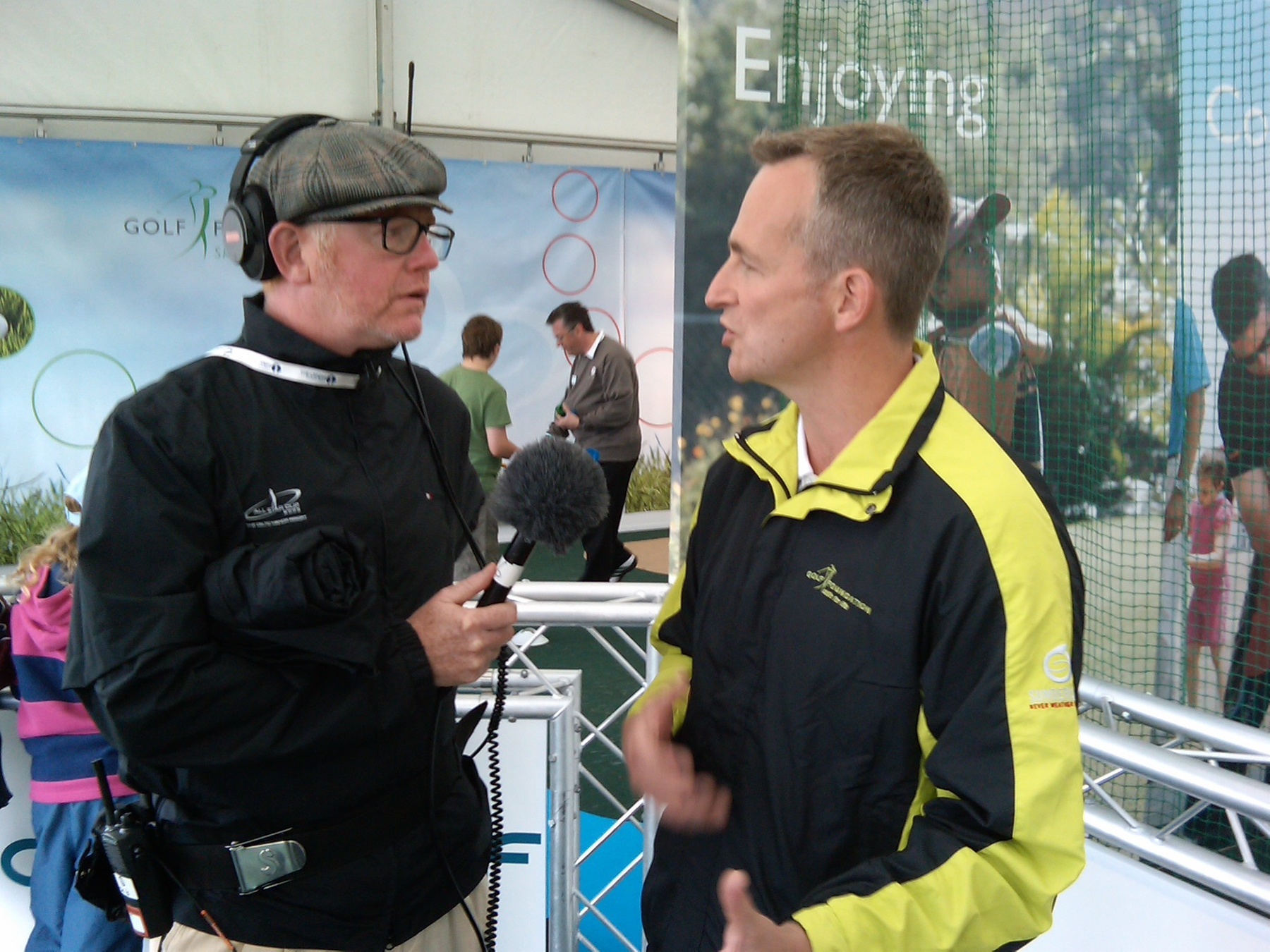 Chris Evans loves his golf and is pictured here learning all about the Golf Foundation in a BBC interview with development manager Brendon Pyle at the Open at Turnberry in 2009.