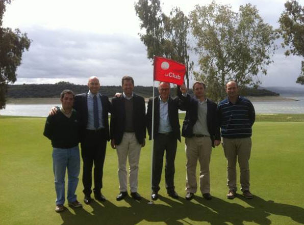 (l-r): Miguel Angel Gonzalez – maintenance and purchasing alliance manager for Global Green, Pierre André Uhlen – Managing Director NGFGolf, Bruno Lelieur – Associate director Global green and LeClub Spain new COO, Paul Armitage – COO LeClub, Pedro Soroa – CEO Global Green, Gonzalo Perales – Technical Manager Global Green