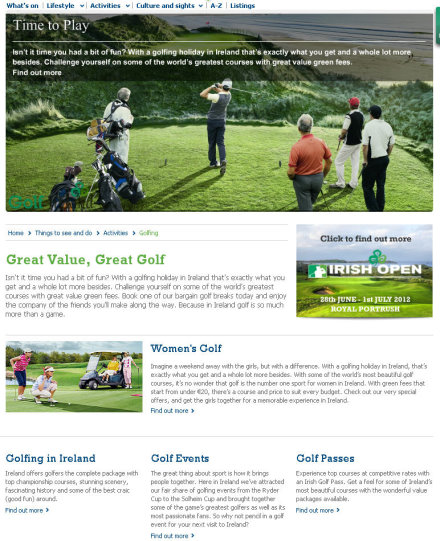 Golf in Ireland website (home page)