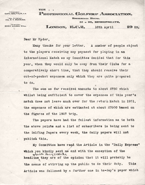 PGA's letter to Sam Ryder