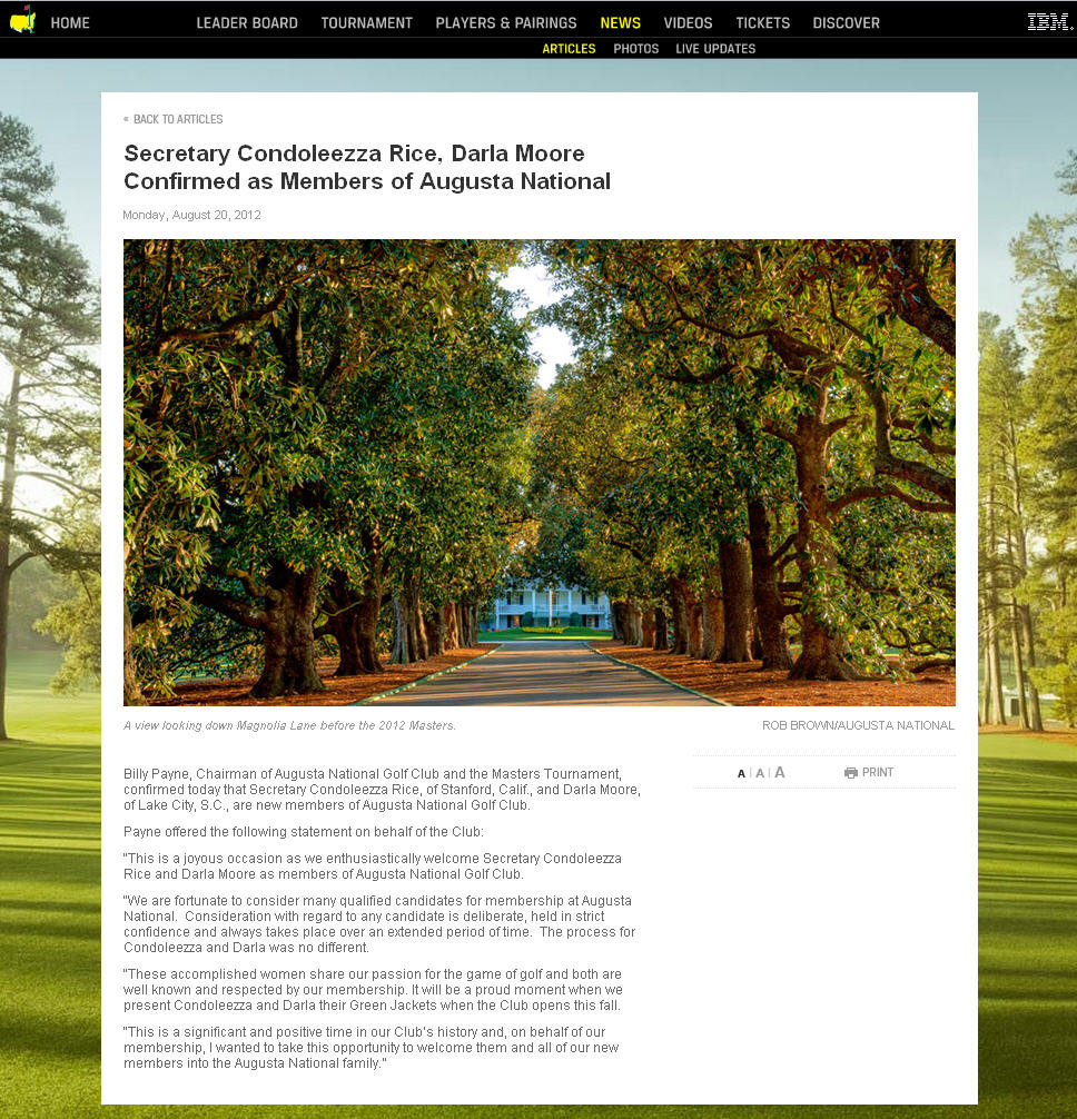 How The Masters website announced the news.