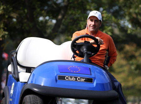 The 2012 Ryder Cup European Captain, José María Olazábal, in action at Medinah Country Club with Club Car