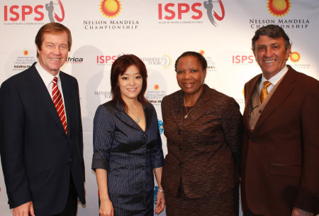George O'Grady, Chief Executive of the European Tour, Midori Miyazaki, ISPS Executive Director of International Affairs, Nana Magumula, Trustee of the Nelson Mandela Children's Fund; Selwyn Nathan, Sunshine Tour Executive Director.