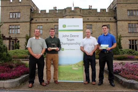 The winning team from The West Lancashire Golf Club in front of De Vere Slaley Hall: (left to right) greens chairman Nick Jones, committee member Ian Kearney, John Deere dealer Kevin Pickering of Turner Groundscare at Tarvin, and first assistant greenkeeper Jamie Whittle.