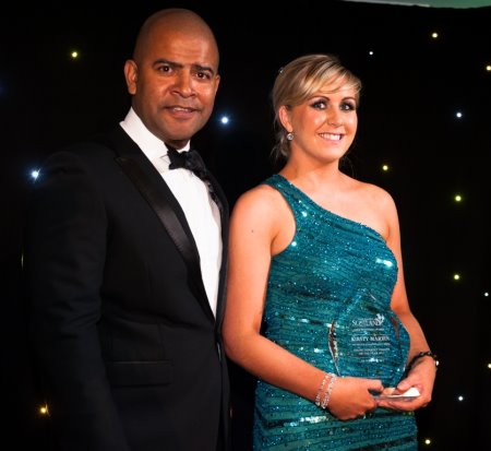 GTS Chairman Lee Derrick with Young Industry Person Award winner, Kirsty Martin from The Village at Machrihanish Dunes