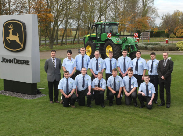 Some of the new 2012/2013 intake of John Deere Turf and Parts Tech apprentices at Langar during their induction, with John Deere Training Manager Chris Wiltshire (left) and Babcock’s vocational learning manager Glenn Butler (right). The first year intake for these two groups includes the following apprentices and their sponsoring dealers:

Turf Tech: Oliver Amos, BS Mowers; Luke Crane, Farol Hinckley; Laurence Ackary, Godfreys Hailsham; William Sexton, New Forest Farm Machinery; Josh Dixon, The Double A Trading Company; Andrew Donagie, Thomas Sherriff Haddington; Rhys Steele, Tomlinson Groundcare.
