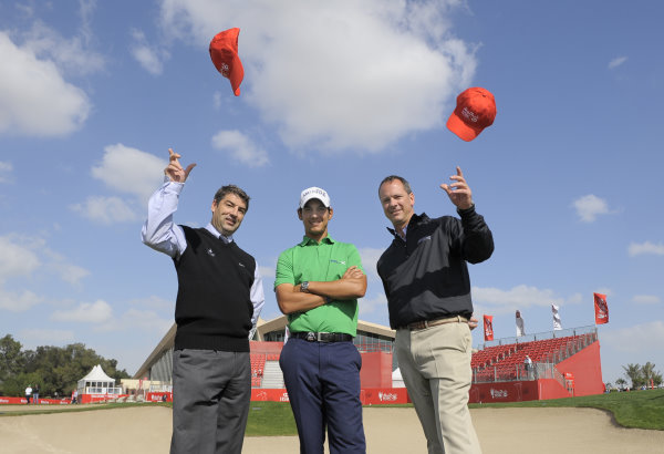 ((l - r) Chris White, General Manager – Yas Links / Aldar Golf, Golf in Abu Dhabi Ambassador, Matteo Manassero and Chris Card, Group General Manger - Abu Dhabi Golf Club & Saadiyat Beach Golf Club