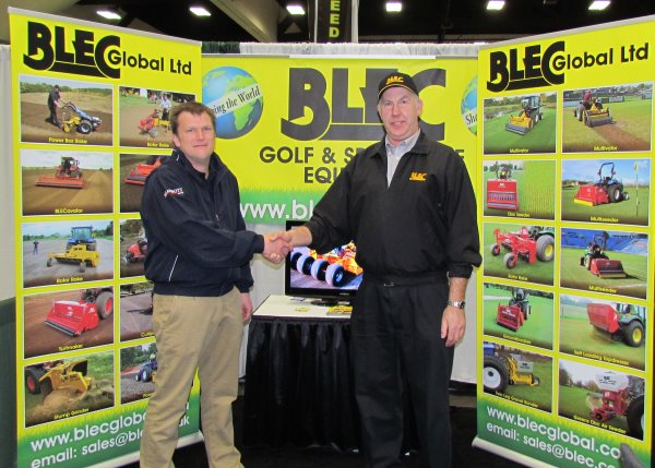 Adrian Abbott of MJ Abbott (left) and Gary Mumby of BLEC on the San Diego stand