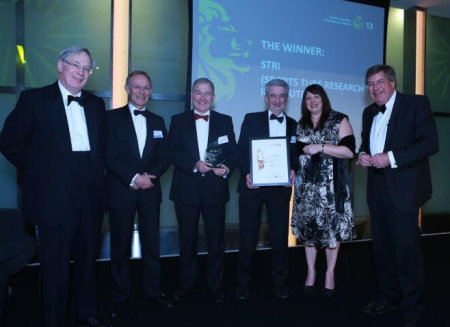(from left): HRH The Duke of Gloucester, President – British Expertise, Mike Blackburn, Chairman – British Expertise & Group Manager – Mott MacDonald (sponsor of award), Andy Cole, Head of Consultancy – STRI, Gordon McKillop, CEO – STRI, Carolyn Beadsmoore, Head of Sales & Marketing – STRI, Edward Stourton, Presenter – BBC Radio Four.